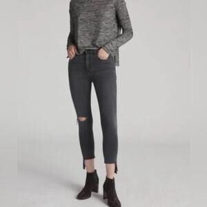Rag & Bone High Rise Ankle Skinny Distress Raw-Cut Jeans Black Steel